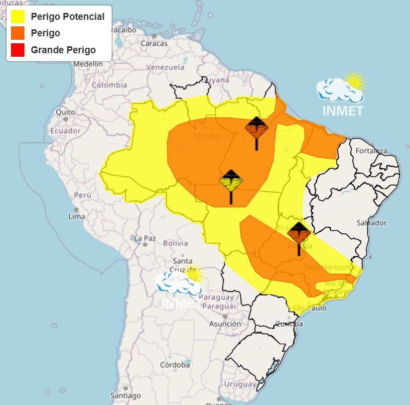 Inmet alerta sobre chuvas intensas na maior parte do Brasil nesta sexta-feira, 25